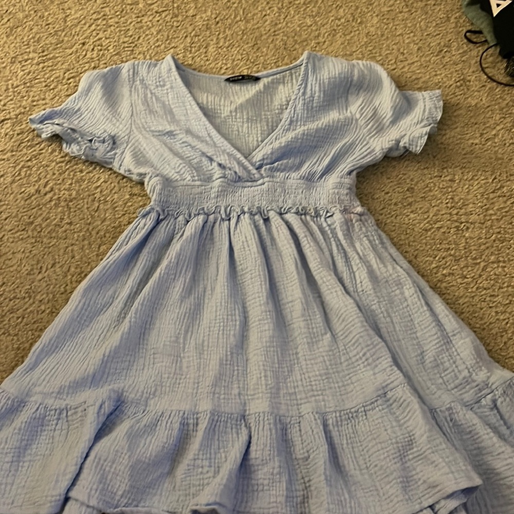 blue ruffle dress